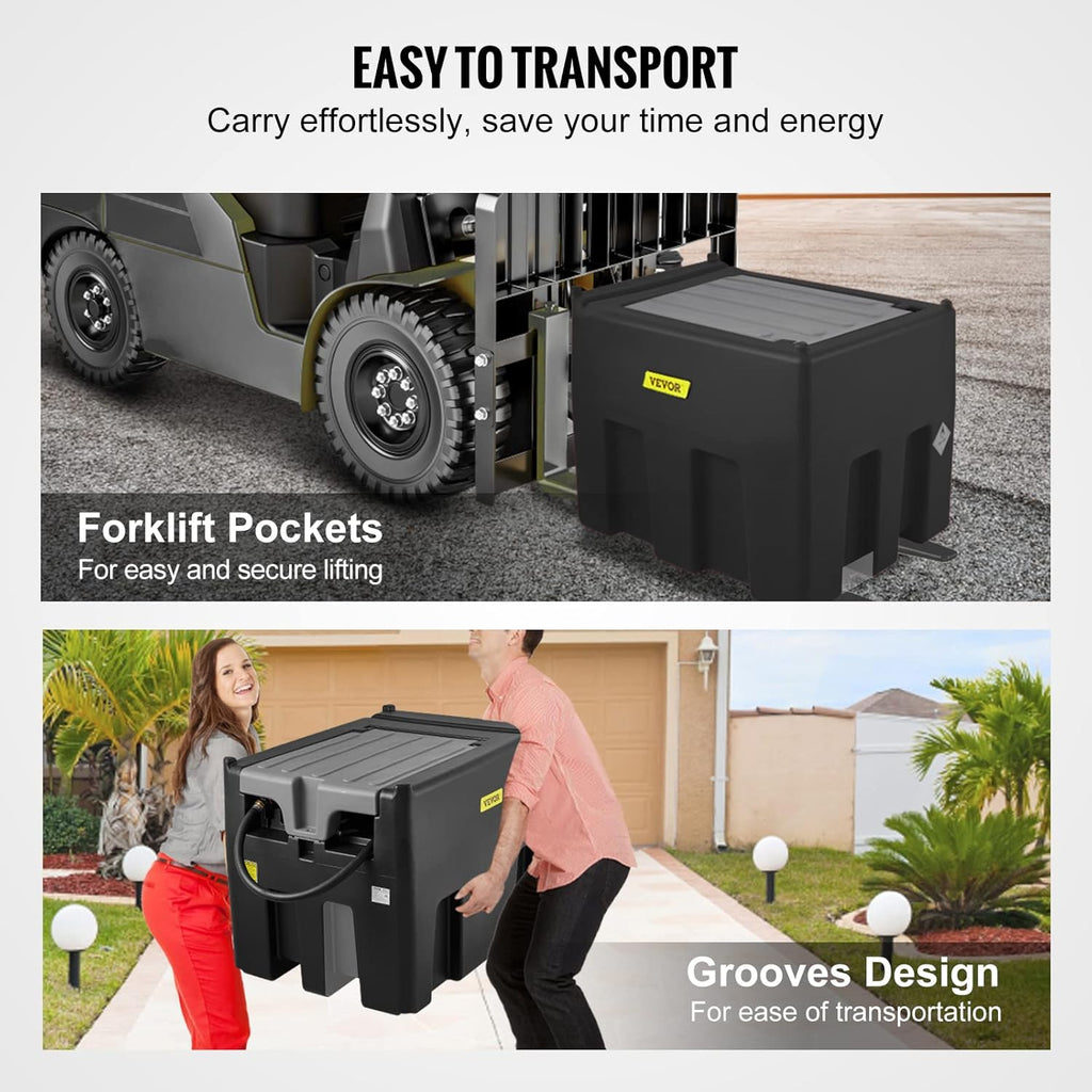 VEVOR Portable Diesel Tank, 116 Gallon, Black | 10 GPM Flow Rate, 12V Electric Transfer Pump, 13.1ft Rubber Hose, PE Transfer Tank