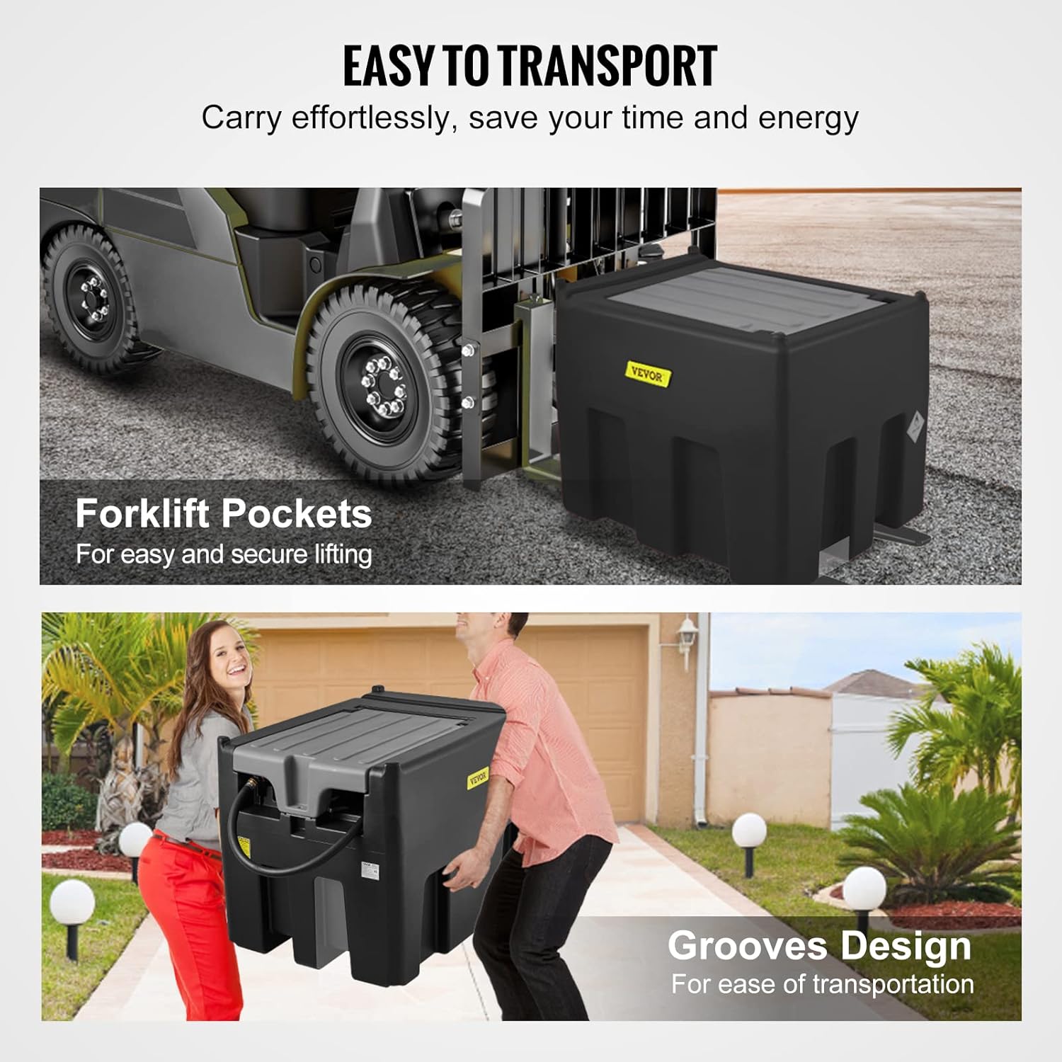 VEVOR Portable Diesel Tank, 116 Gallon, Black | 10 GPM Flow Rate, 12V Electric Transfer Pump, 13.1ft Rubber Hose, PE Transfer Tank