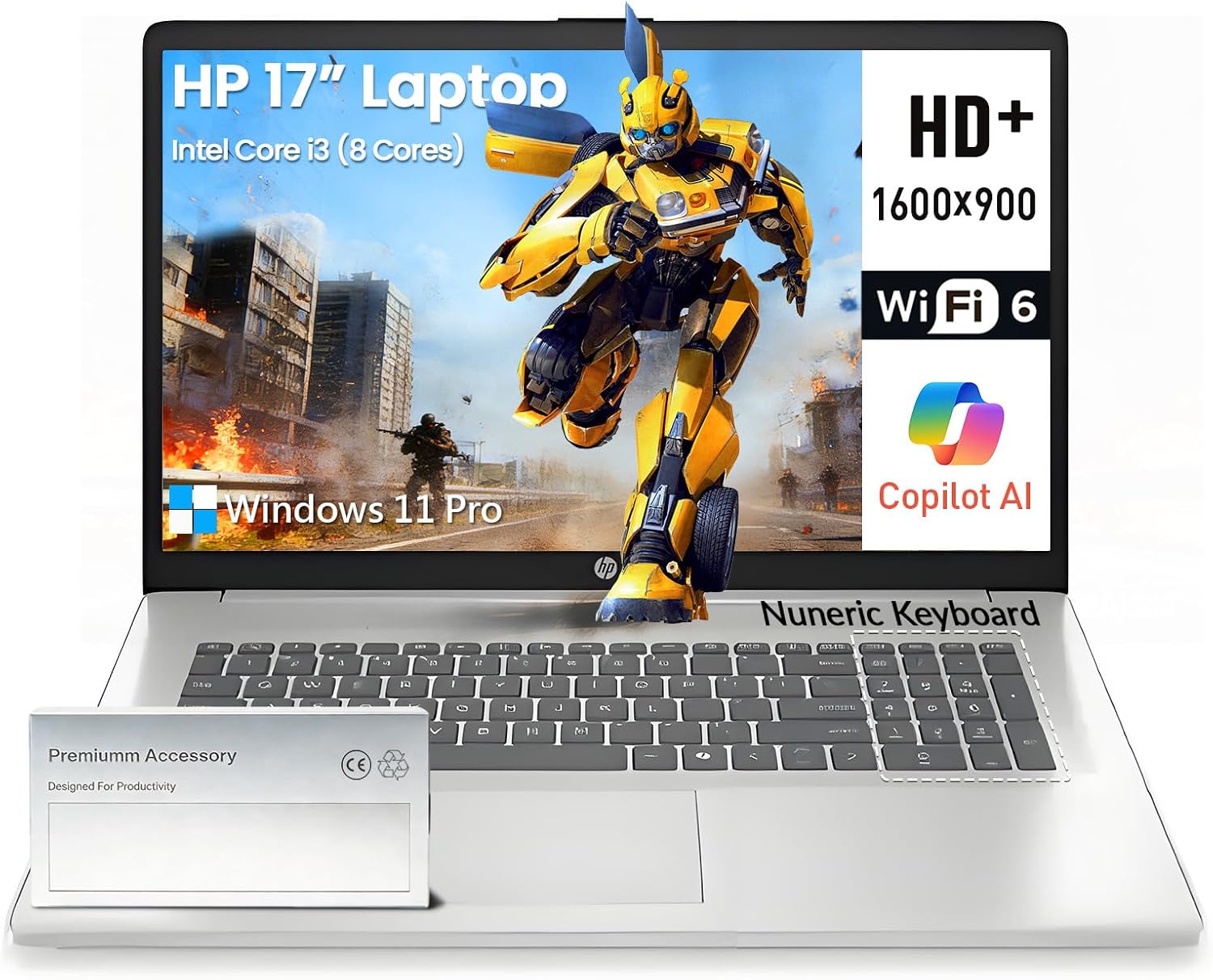 HP Laptops 17 Inch, 17.3' Laptop Computer, HD+ Large Screen, Intel Core i3 (8-Cores), 16GB RAM 256GB SSD, Windows 11 Pro, Number Pad, Wi-Fi 6, USB-C