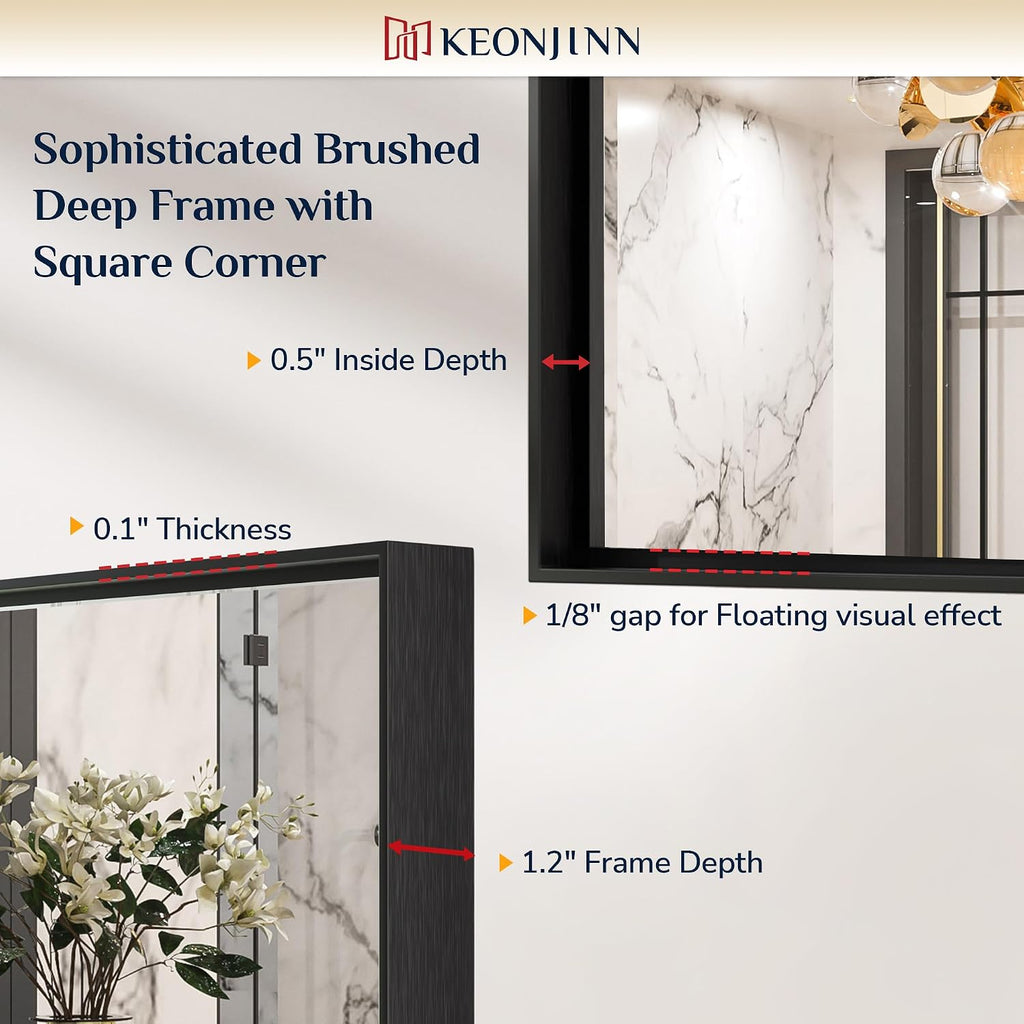 Keonjinn Black Bathroom Mirror 40 x 24 Inch, Metal Frame Black Mirror for Over Sink, Brushed Black, Modern Farmhouse, Square Corner Rectangular Mirrors for Wall(Horizontal/Vertical)