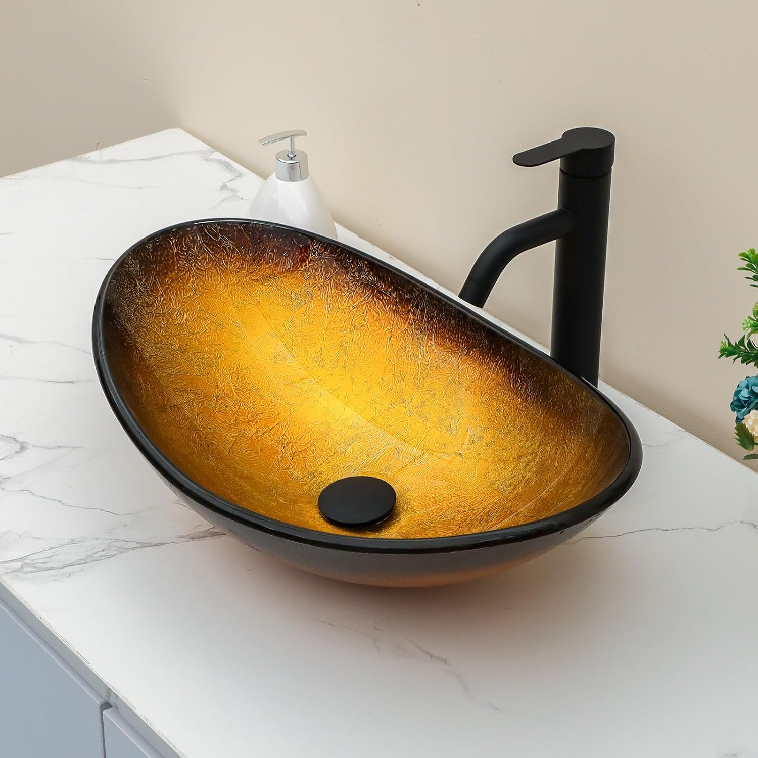 Sarlai Bathroom Vessel Sink Modern Artistic Tempered Glass Basin Countertop Bowl Sink for Lavatory Vanity Cabinet