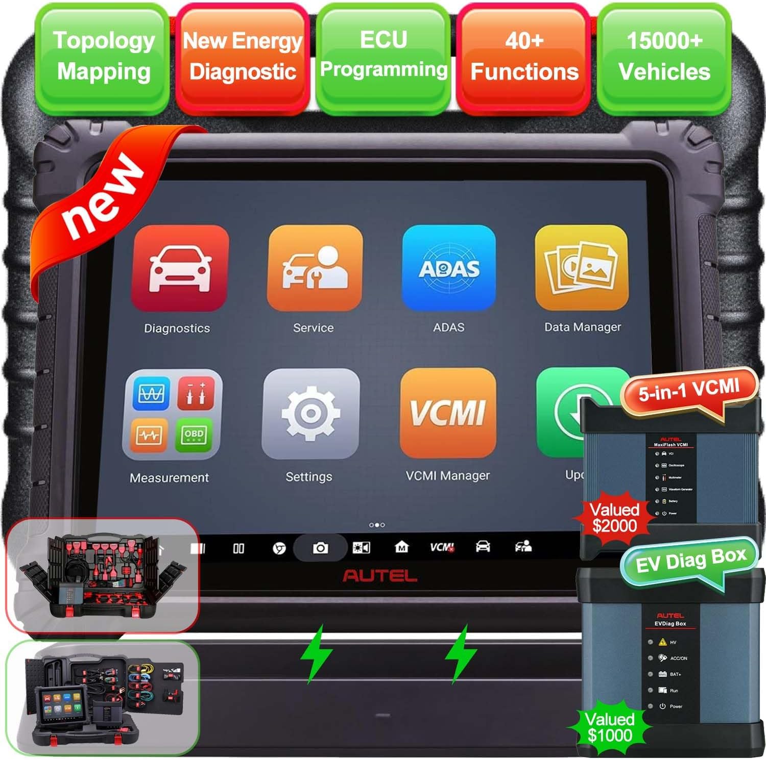 Autel MaxiSys Ultra EV OBD2 Diagnostic Scanner with EVDiag Box | High Voltage Battery Analysis, Motor TruSpeed Repair, ECU Programming, 5-in-1 VCMI, 40+ Reset, Upgrade from MS919 MS909