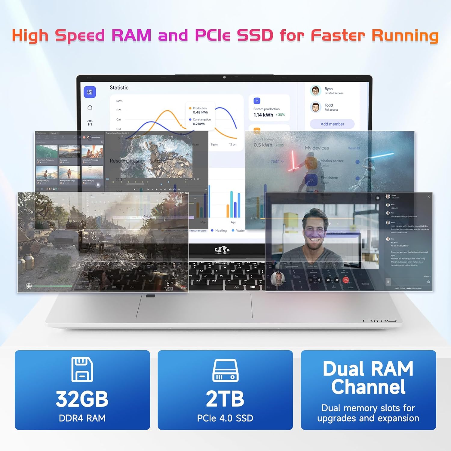 NIMO 17.3' IPS FHD-Laptop, Intel 6 Cores i3-1215U 32GB RAM 2TB SSD (Beat Ryzen 5 7520U, Up to 4.4GHz) Computer with 65W GaN Type C Backlit Keyboard Fingerprint, for Home Student and Business Silver