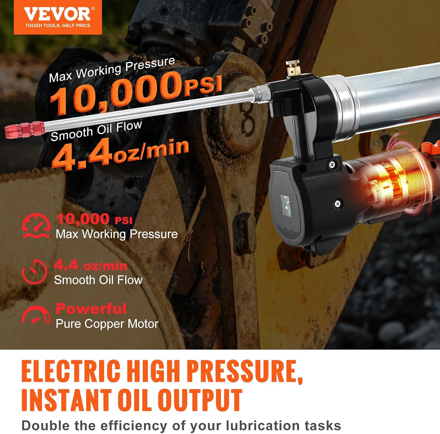 VEVOR Cordless Grease Gun, 20-Volt, 10,000 PSI, 39' Long Hose, Electric Grease Gun Kit Professional High Pressure Battery Powered Grease Gun with Carrying Case, Two Batteries & Charger Included, Black
