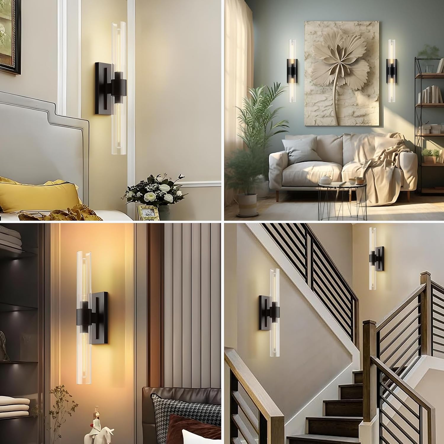 Brass Wall Sconces Set of 2, Bathroom Sconces Wall Lighting, Black Sconces Wall Lighting with Clear Glass Wall Lamp,Wall Mount Lamps Wall Lights for Vanity Light Bedroom Living Room Hallway