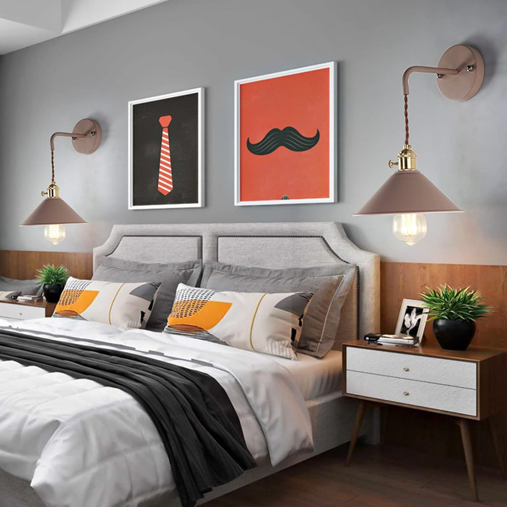 Nordic Wall Sconce Lamps, E26 Edison Copper Wall Mounted Lighting, Macaron Wall Lamp Fixture, Bedside & Bathroom Vanity Lights, Frosted Paint Body Wall Spotlights