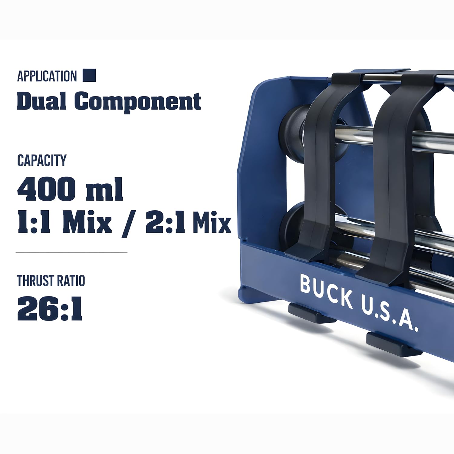 2 Pack Buck 400ml Dual Cartridge Epoxy Gun (1:1 & 2:1) – High Thrust Panel Bond Adhesive Applicator for Structural Epoxy, Fillers & Plastic Repair, Fits 08115 & 08116