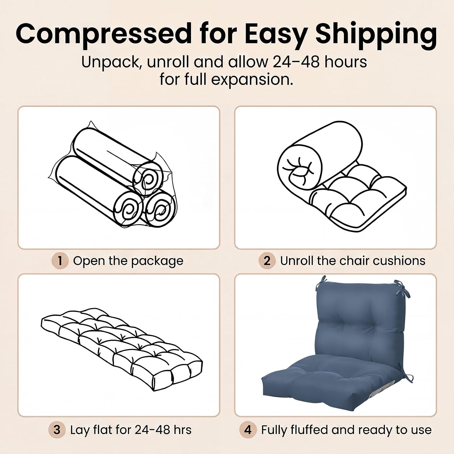 Geetery Outdoor Chair Cushions Set of 4 High Back Patio Furniture Replacement Seat Pads with Ties 42x21x4' for Lawn Porch Wicker Rocking Dining Chairs Weather Resistant Fade Resistant(Blue Gray)