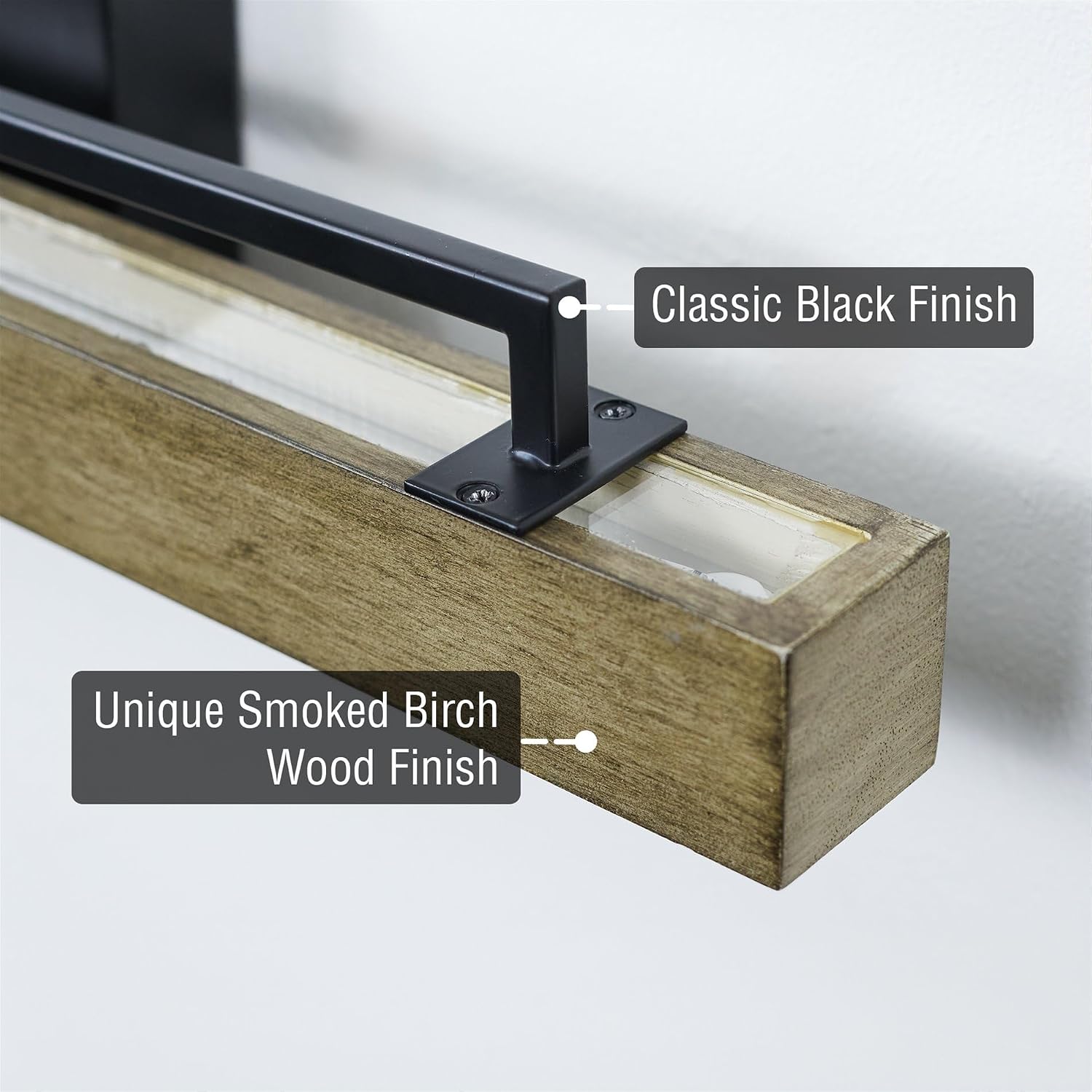 Kira Home Felix 25' Modern Farmhouse Integrated LED Bathroom Vanity Light, 24W 3000K Warm White Light, Hand-Painted Wood Grain Metal Linear Sconce, Smoked Birch and Black Finish