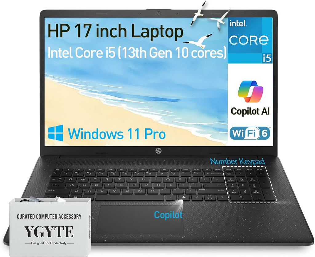 HP 17 Laptop Computer, 17.3' FHD IPS Large Screen Business Laptop PC, 13th Gen Intel Core i5 (10-cores) |Windows 11 Pro, 10-Key Number Pad | 16GB RAM 512GB SSD | Black