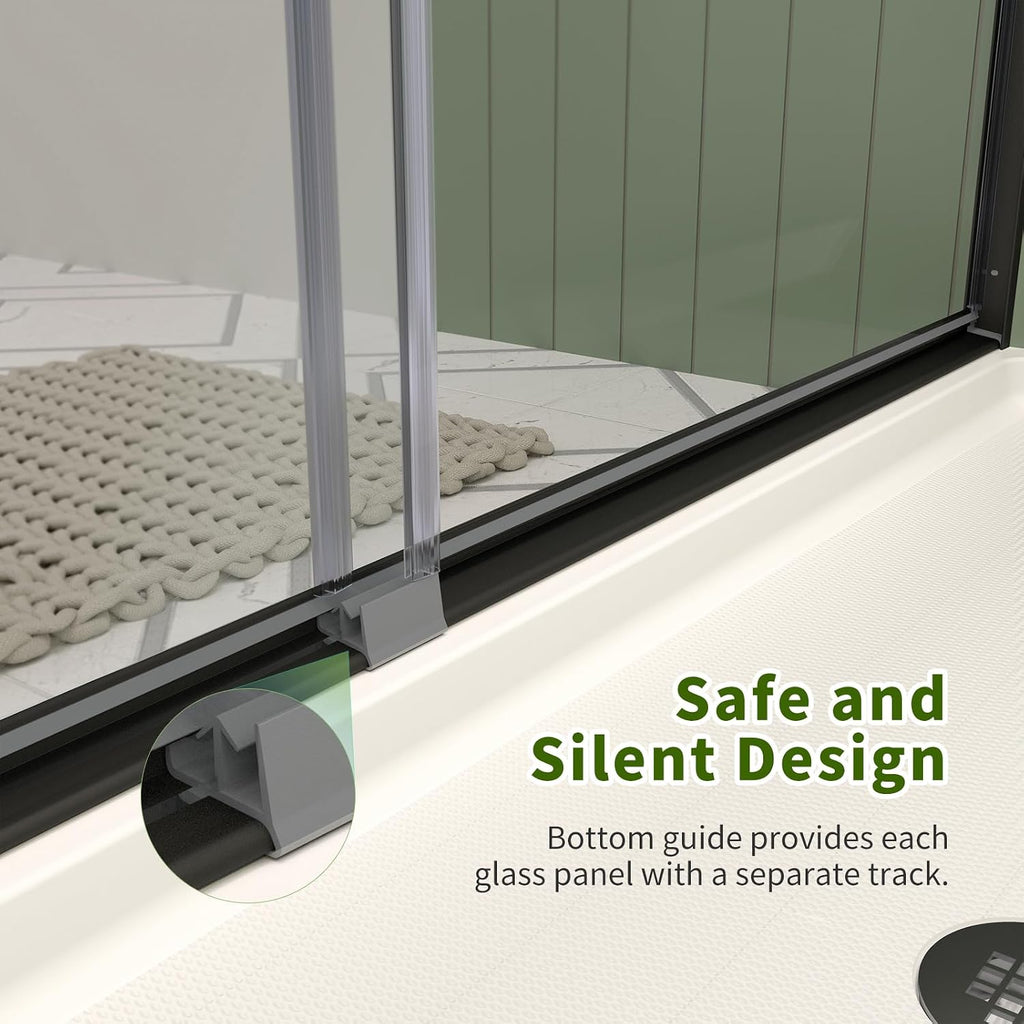 ACE DECOR 56-60' W x 70' H Semi-Frameless Shower Door, Double Sliding Shower Door with 1/4' (6mm) Clear SGCC Tempered Glass, Matte Black Finish Shower Doors, Reversible Installation