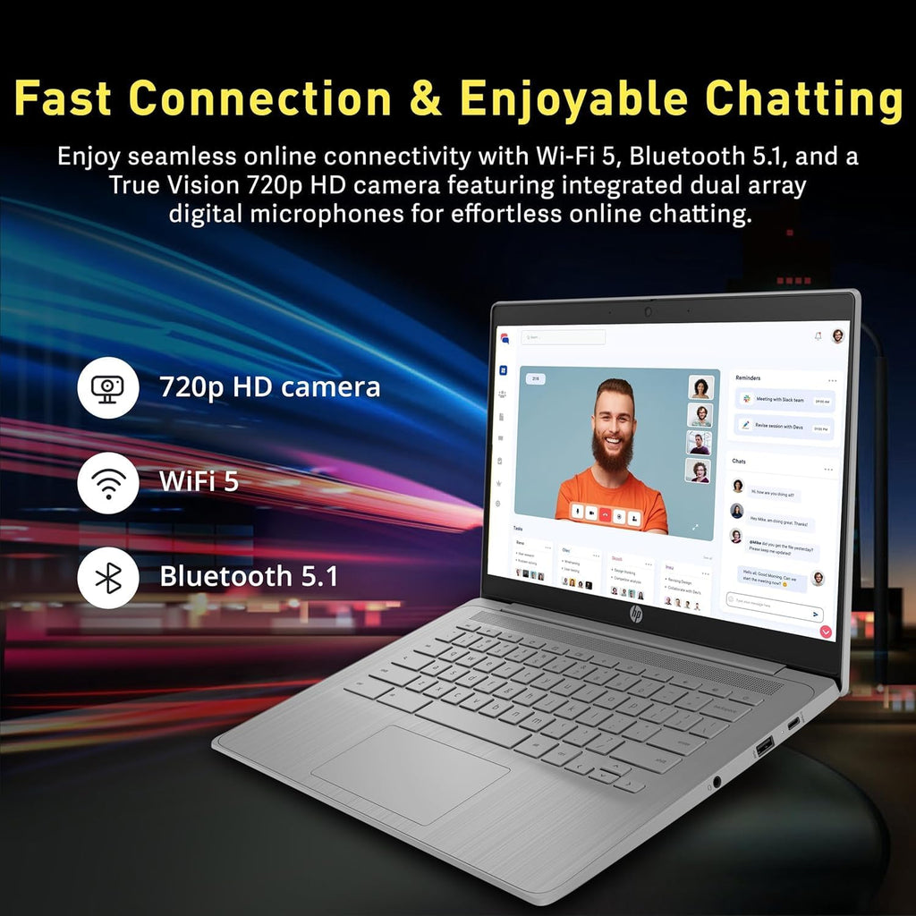 HP Chromebook 14' HD Flagship Laptop for Student Business, Quad-Core Celeron N4120 Processor, 4GB RAM, 192GB Storage (64GB eMMC + 128GB Card), Webcam, WiFi, Long Battery, Chrome OS+HubxcelAccessory