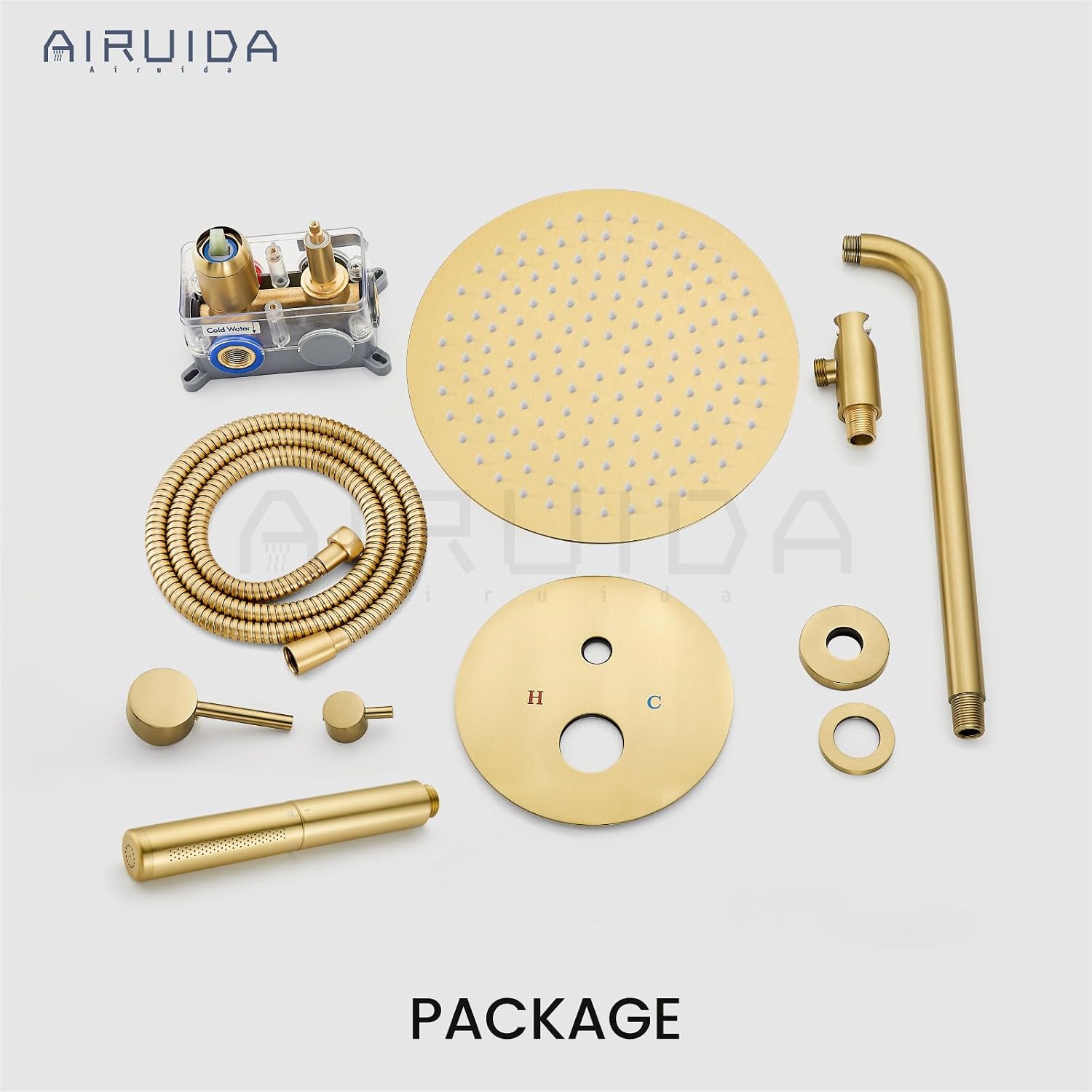 Airuida Shower Faucet Set, Bathtub Faucet Set with 12 Inch Rain Shower Head and Valve,2 Functions Tub Shower Faucet Set for Bathroom-Brushed Gold