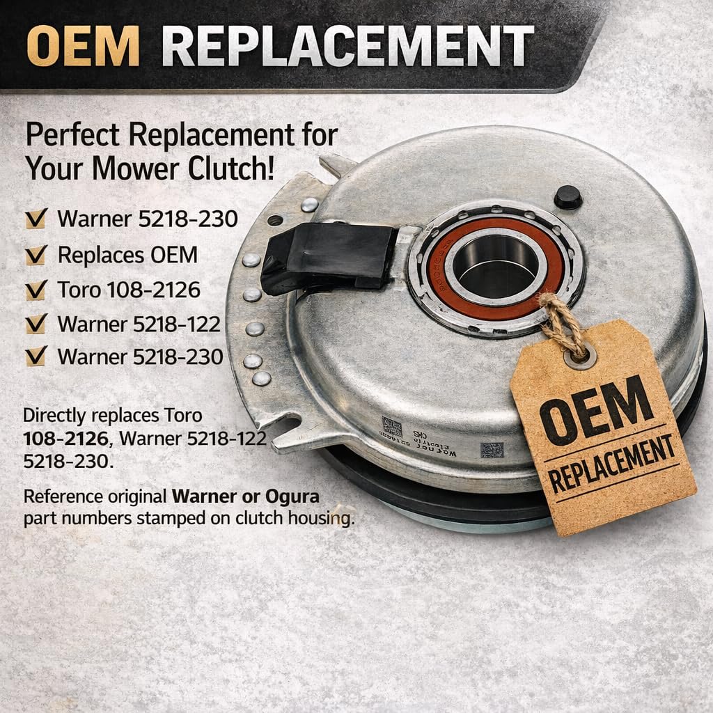 Warner PTO Clutch 5218-122 Replaces OEM Electric PTO Deck Clutch for Lawn Mower, Replaces 5218-122/5218-230, Toro 108-2126, Stens 255-960, 1/2 or 5/8 Belt, 4-3/4 H, 1-1/8 ID, Black