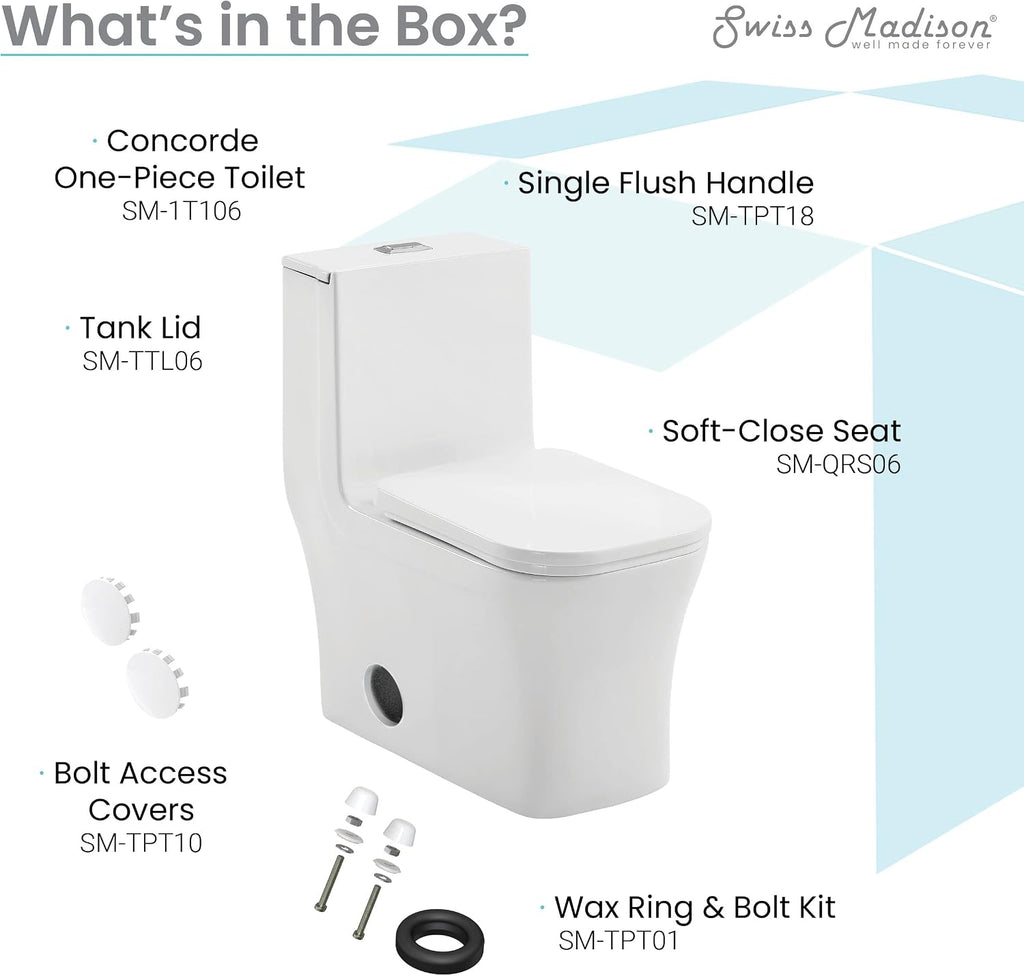 Concorde One-Piece 14' Rough-in 1.1/1.6 GPF Dual Top Flush Square Toilet in Glossy White