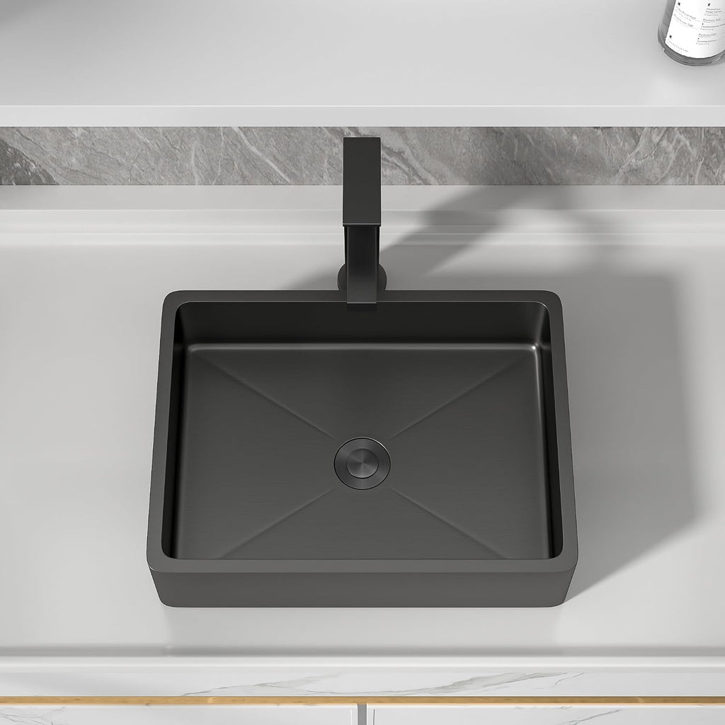 16'x12' Bathroom Vessel Sink Rectangular - Gunmetal Black NANO-PVD, 16 Gauge 304 Stainless Steel, Above Counter Rectangle Modern Vanity Lavatory Bath Sink Basin