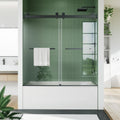Bathtub Shower Door Glass Sliding 60 Inches,56-60' W x 59' H Frameless Dual Sliding Shower Glass Doors, 6mm Tempered Glass with Stainless Steel Square Rail for Modern Bathroom Matte Black