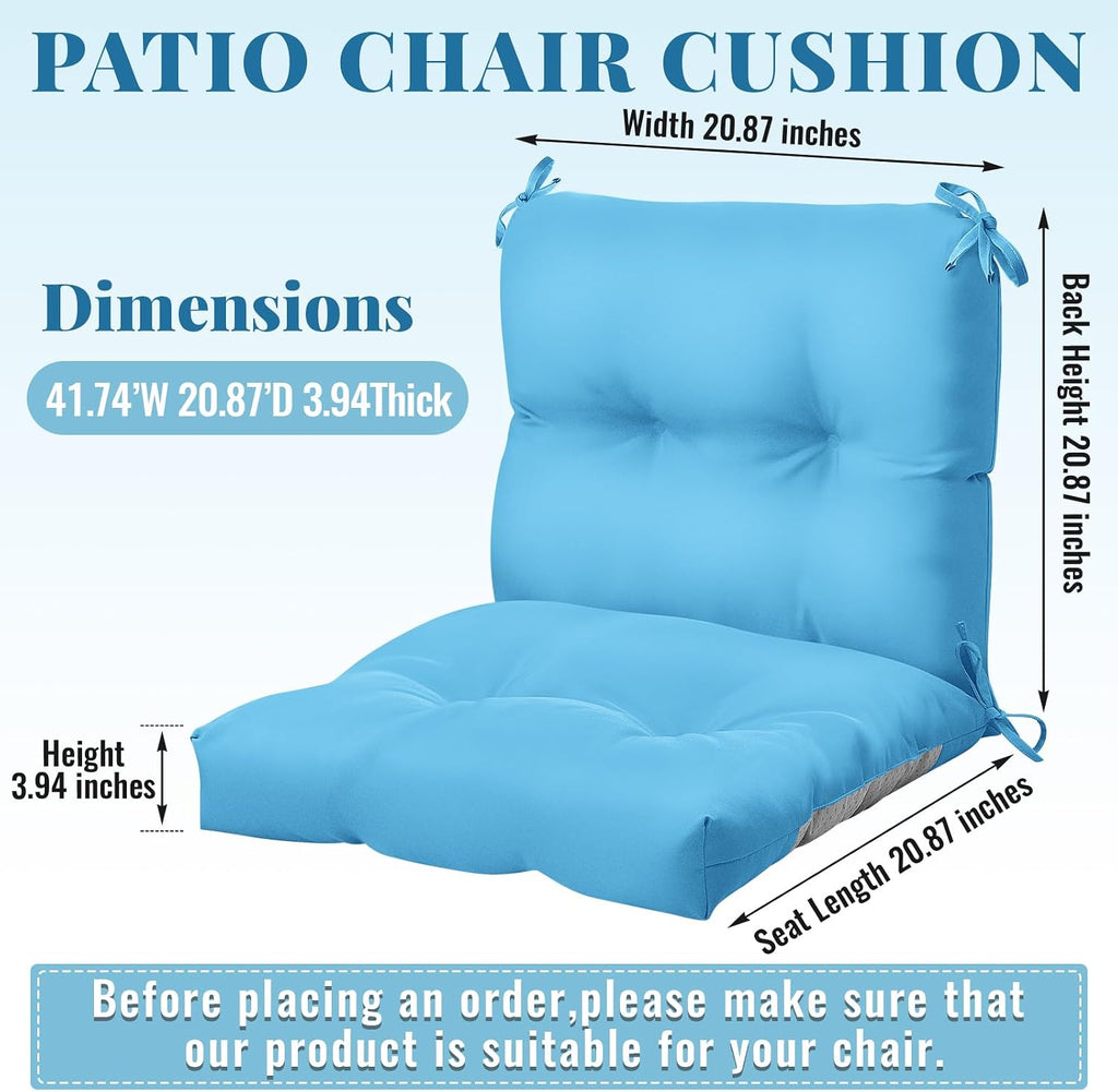 Geetery Outdoor Chair Cushions Set of 4 High Back Patio Furniture Replacement Seat Pads with Ties 42x21x4' for Lawn Porch Wicker Rocking Dining Chairs Weather Resistant Fade Resistant (Lake Blue)
