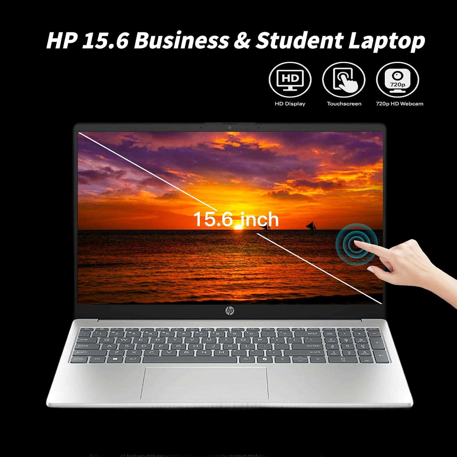 HP Flagship Touchscreen Laptop Computer - 15.6' HD Display, Intel 13th Core i3-1315U CPU, Up to 4.5GHz, Intel UHD Graphics, AI Copilot, Wifi6, Win11 Pro for Business & Student(32GB RAM, 1TB SSD)
