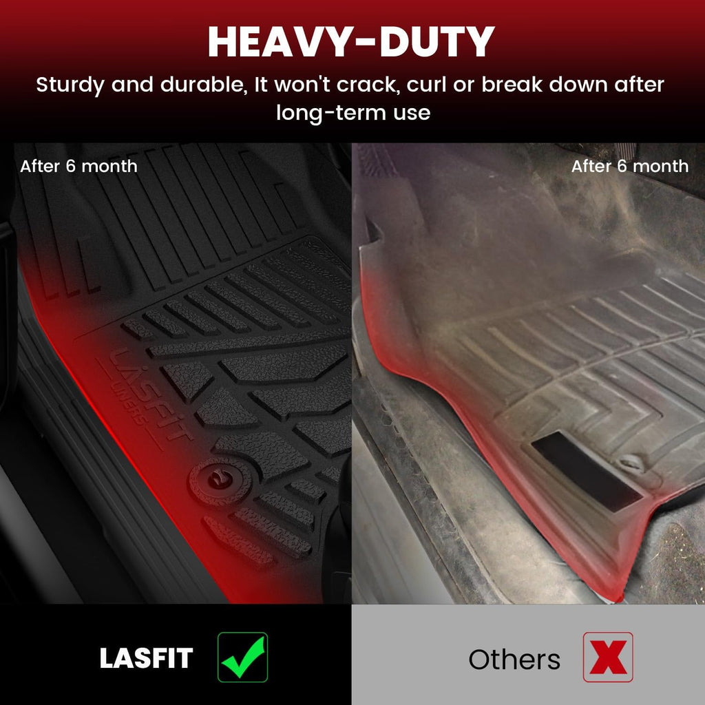 LASFIT Floor Mats 2019-2025 2026 for Ram 2500/3500 Crew Cab Bench Seat, Not for Bucket Seat or Model with PTO KIT or 4X4 Shifter, All Weather TPE Custom Fit Car Mats Floor Liners 1st & 2nd Row, Black