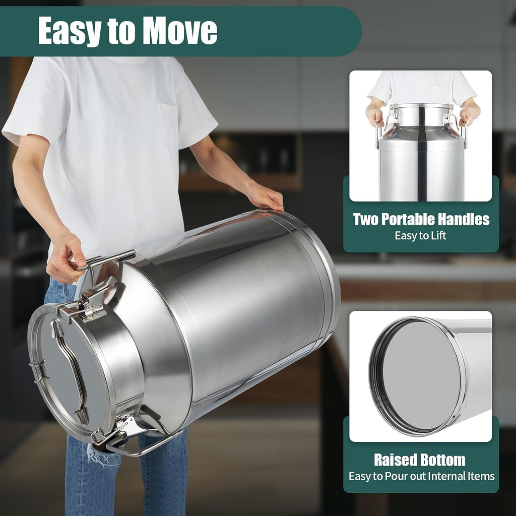 60L Ice Bucket with Lid,Champagne Bucket with Sealed Lid and Portable Handle, Ice Bucket for Freezer,Stainless Steel Milk Bucket,Liquid Storage Container