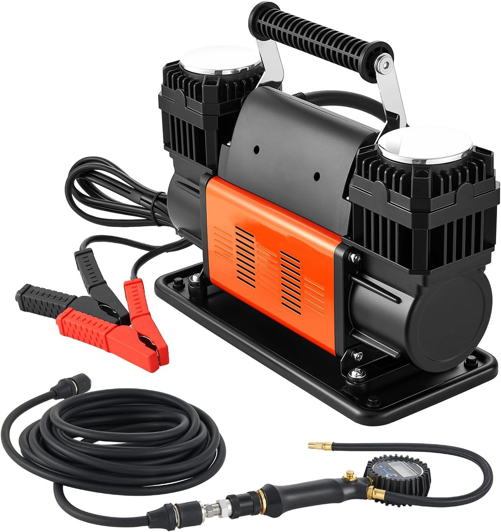 VEVOR Dual-Cylinder Heavy Duty Air Compressor, 10.6CFM Portable Tire Inflator, 12V 150PSI Offroad Air Pump with Digital Pressure Gauge & Adapters for Truck Car SUV 4 x 4 Vehicle RV