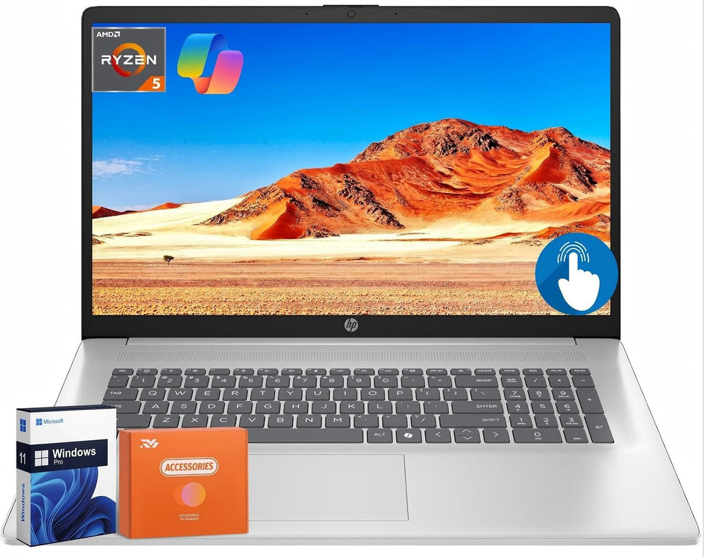 HP 17.3' Business Laptop 2025, HD+ Touchscreen Display, AMD Ryzen 5 7430U(Beats i7-1165G7), 64 GB RAM, 2 TB SSD, Radeon Graphics,Wi-Fi 6, Bluetooth 5.4, Copilot AI Key, Windows 11 Pro, w/Accessories