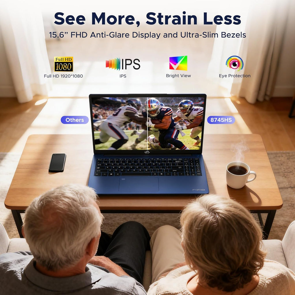 NIMO 15.6' IPS FHD-Gaming-Laptop, 8 Cores AMD Ryzen 7 8745HS 32GB DDR5 RAM 1TB SSD (up to 4.9GHz Beat R9 7940HS) Radeon 780M-Graphics, 100W Type-C Backlit Keyboard Fingerprint for Creators