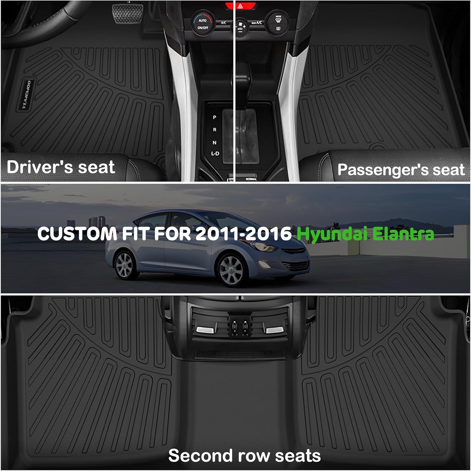 Floor Mats for 2011-2016 Hyundai Elantra Upgrade Trunk Mat All Weather TPE Floor Liners Fit for Hyundai Elantra 1st & 2nd Row and Cargo Liner Anti-Slip Full Set Car Mats(Not Fit GT or Touring Models)