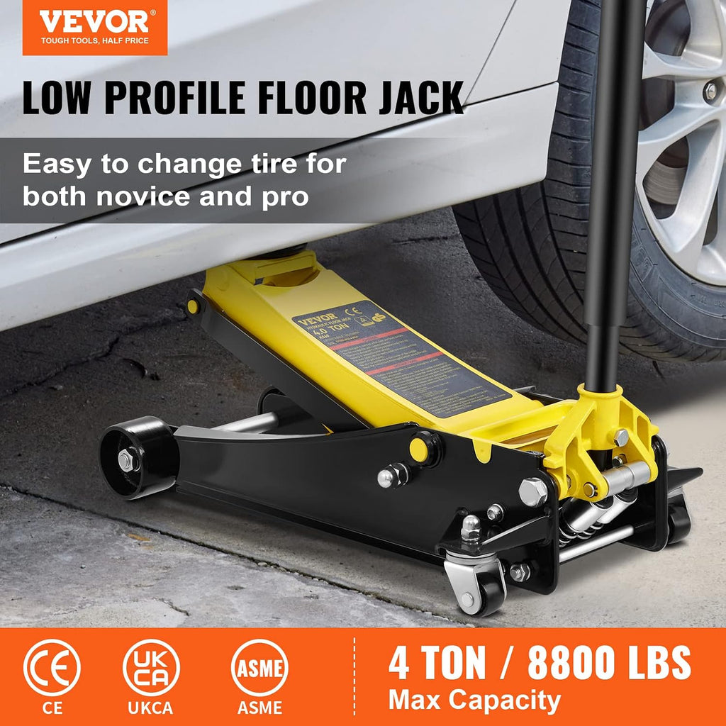 VEVOR 4 Ton Low Profile, Heavy-Duty Steel Racing Floor Jack with Dual Pistons Quick Lift Pump, Lifting Range 3.94'-20.98'