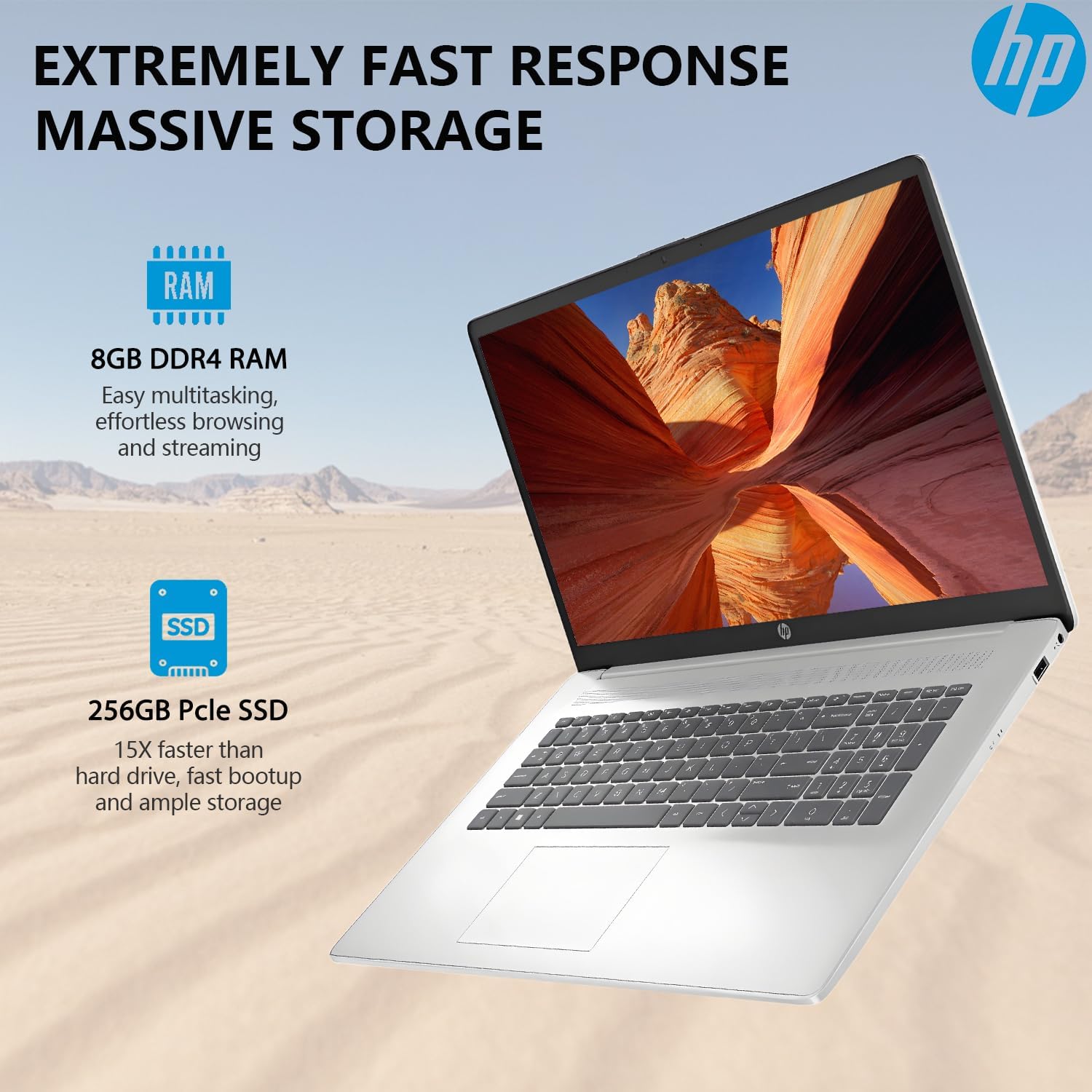 HP 17 Inch Laptop Computer, 17.3 IPS FHD Business Laptop PC, AMD Ryzen 5 6-Core, 8GB RAM 256GB SSD, Windows 11 Pro, 10-Key Number Pad