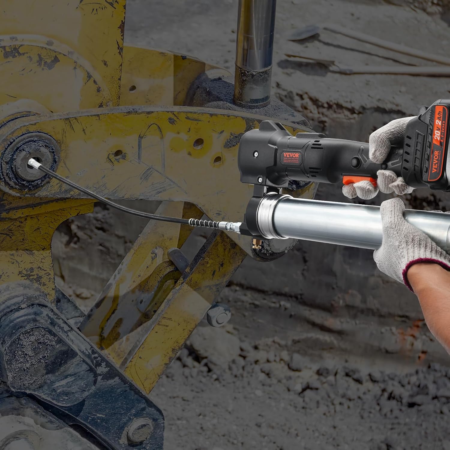 VEVOR Cordless Grease Gun, 20-Volt, 10,000 PSI, 39' Long Hose, Electric Grease Gun Kit Professional High Pressure Battery Powered Grease Gun with Carrying Case, Two Batteries & Charger Included, Black