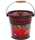 Enamel on Stainless Steel Bucket with Lid ''Strawberry'' 12.7 Qt / 12 L, Red Vintage Enameled Large Metal Ice Water Pail Bucket with Lid, Old Fashion Enamelware Outdoor Ice Bucket with Handle