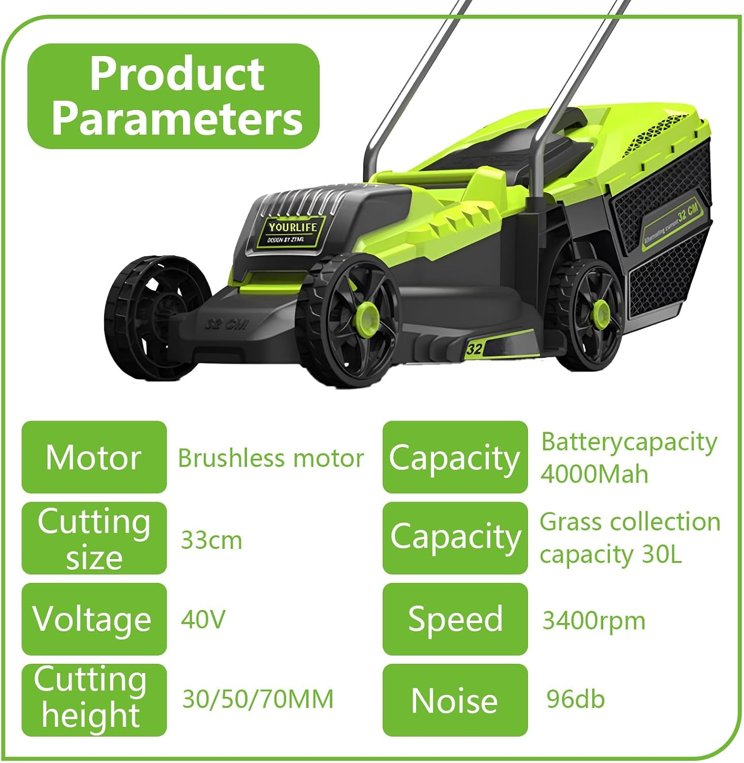 1600W Cordless Electric Battery Walk Behind Self Propelled Lawn Mower with Two 20v 4ah Lithium Batteries Three-Speed Adjustment of Mowing Height 33cm Cutting Size