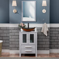UEV 24' Grey Bathroom Vanity with Vessel Sink,Modern Bathroom Vanity Cabinet, Faucet Sink Bowl,Pop Up Drain Included,Modern Brown Boat Tempered Glass Vessel Sink,Mirror Not Included (029BR)