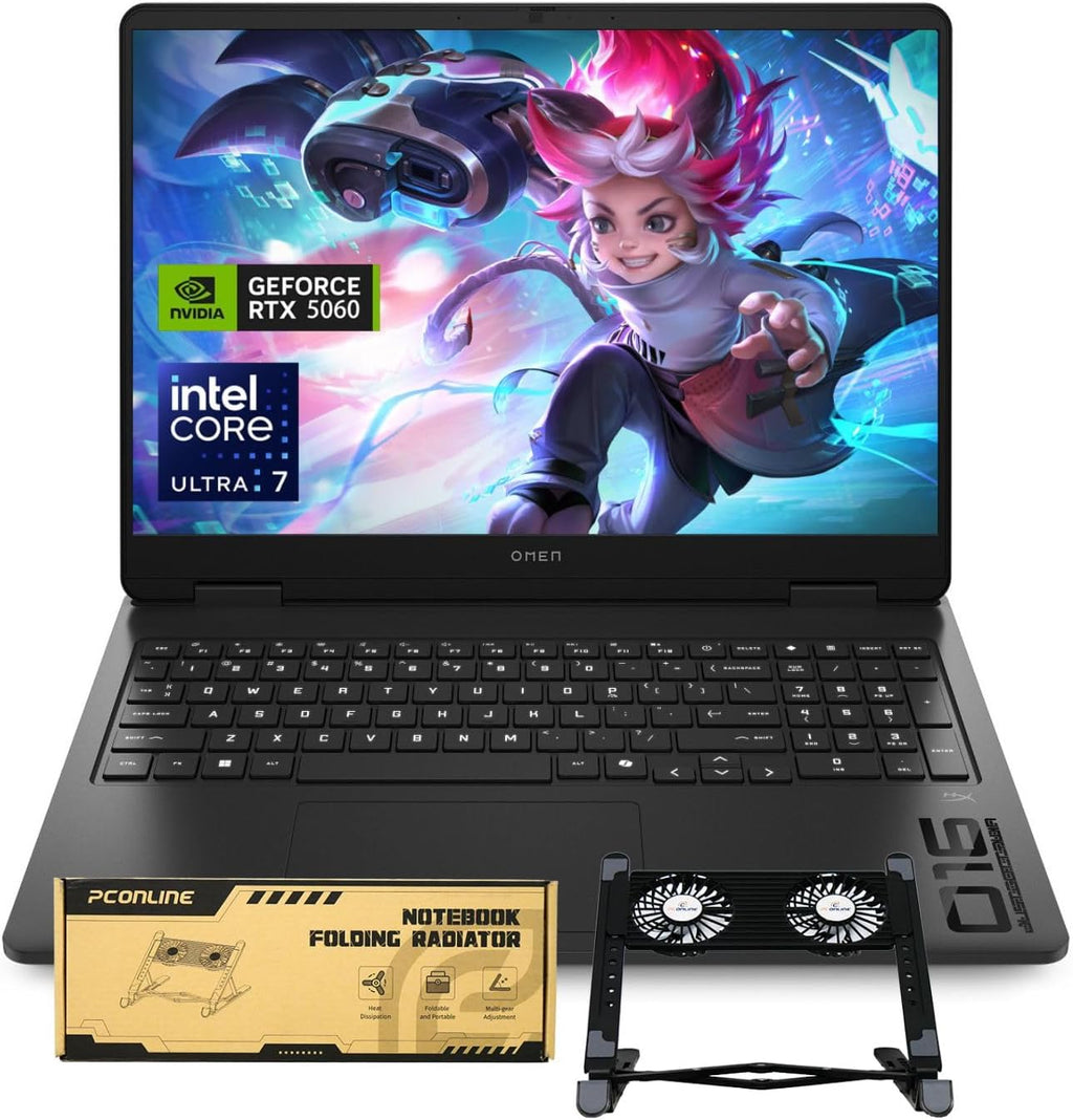 HP OMEN 16 Ultra Slim RTX 5060 2025 AI Pro Gaming Laptop, 16' FHD+ 144Hz, Intel Ultra 7 255H(Beats Intel i7-14700), NVIDIA RTX 5060, 32GB DDR5 RAM, 1TB SSD, Bundle with PCO Laptop Cooler