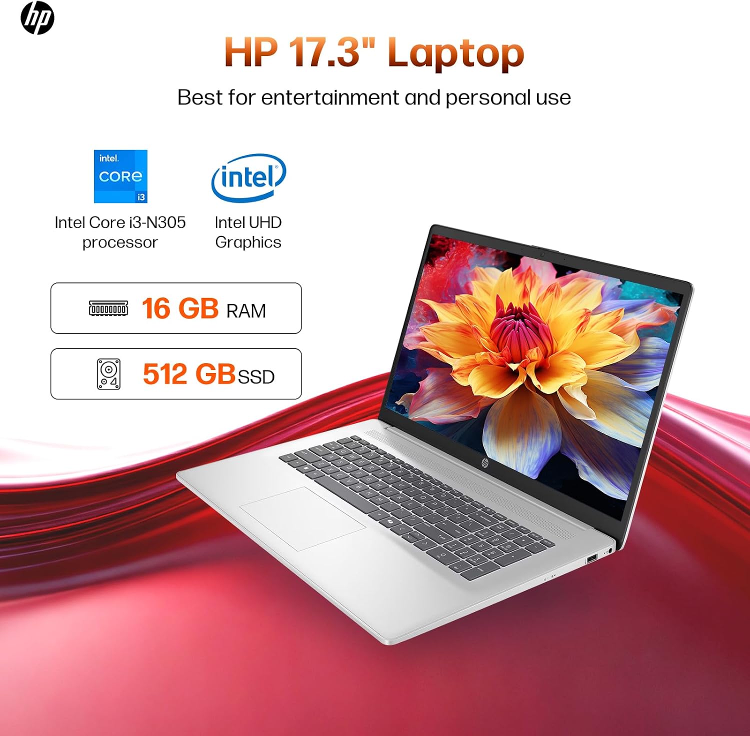 HP 2025 17 inch Laptop Computer, Intel 8-Core i3-N305, 17.3' HD+ Anti-Glare Display, 16GB RAM, 512GB SSD, Windows 11 Pro, Ai Copilot, Numeric keypad, HDMI, Wi-Fi 6, for Business Student, w/Accessories