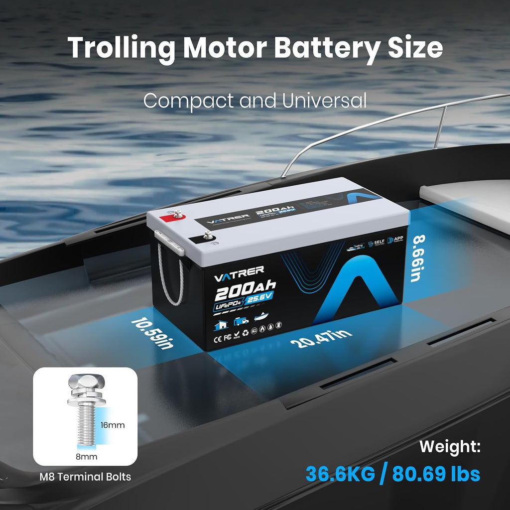 24V 200AH Self-Heating Trolling Motor LiFePO4 Lithium Battery, VATRER POWER Deep Cycle LiFePO4 Battery with 5120W Built-in 200A BMS for Trolling Motors, Marine, RV, Off-Grid Applications