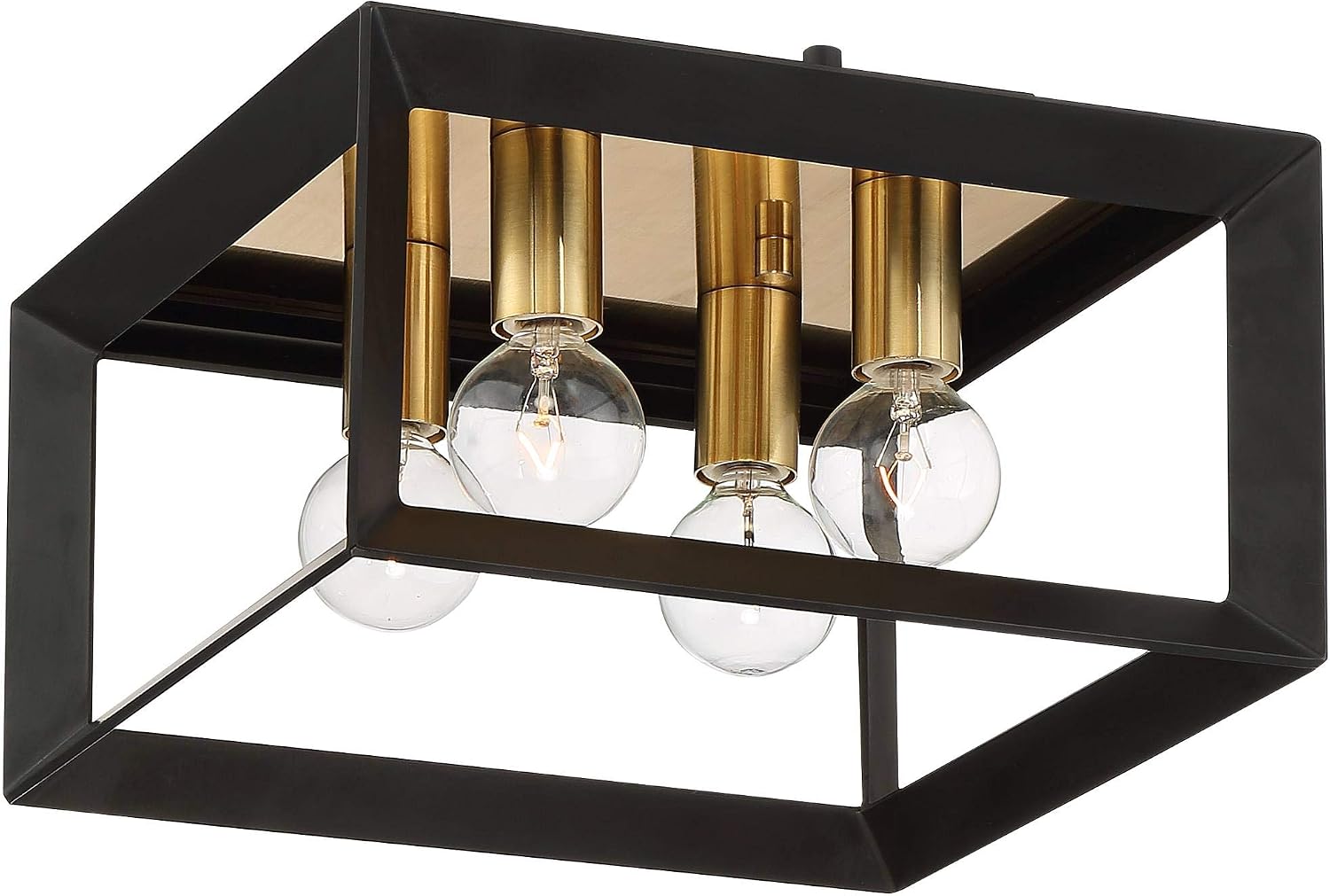 Possini Euro Design Gretna Modern Industrial Ceiling Light Flush-Mount Fixture 10' Wide Black Warm Gold 4-Light Square Frame for Bedroom Kitchen Living Room Hallway Dining Bathroom Schoolhouse