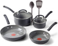 T-Fal Ultimate Hard Anodized Ceramic Nonstick 8 Piece Cookware Set, Oven Safe Up to 400°F, Dishwasher Safe, Pots and Pans Set, Includes Frying Pans, Saucepan, Cooking Utensils, Stone
