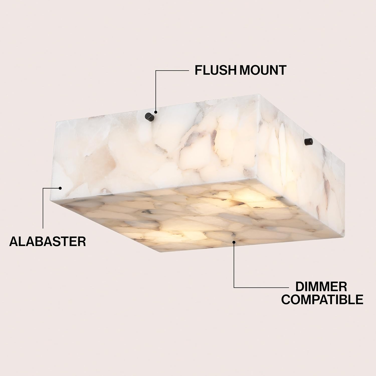 JONATHAN Y 13' White Marbling/Black Square LED Flush Mount Ceiling Light, Modern Decor, White Marble Alabaster Shade, 2-Light Fixture for Bedroom, Hallway, Bathroom, Glam Lighting (JYL1201B)