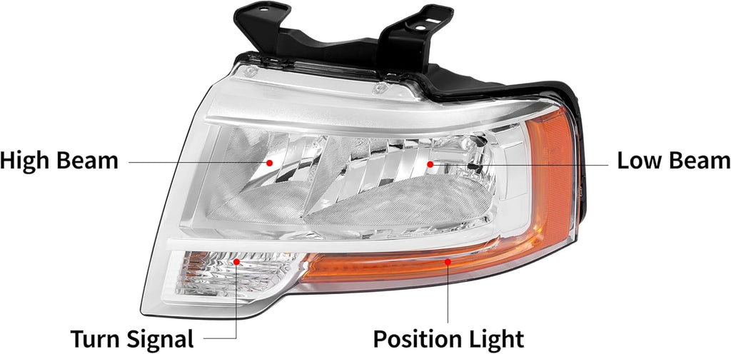 HECASA Left Headlight w/LED Indicator Compatible with 2015 2016 2017 Ford Expedition Replacement for FO2502346 Headlamp Front Light Lamp w/Bulb Driver Side Clear Lens & Chrome Housing