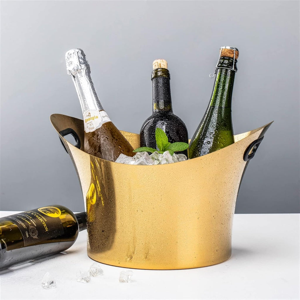 Ice Buckets Stainless Steel Ice Bucket Household Red Wine Champagne Ice Wine Bucket Bar Reception KTV Special Ice Wine Bucket Ice Bucket Kits (Color : B)