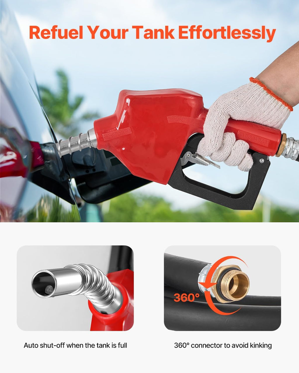VEVOR Portable Diesel & Gasoline Tank, 116 Gallon, 10 GPM Flow Rate, Gasoline Fuel Tank with 12V Electric Transfering Pump, 13.1ft Hose, Auto Fueling Nozzle, Transfer Tank for Easy Transportation, Red