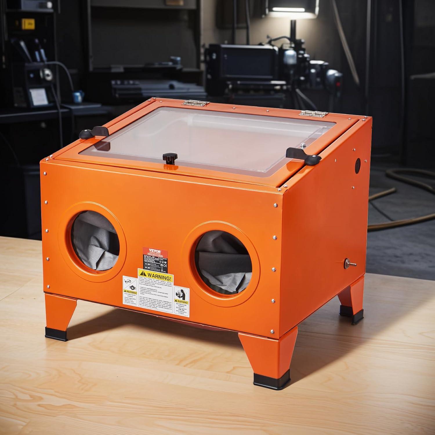 VEVOR 25 Gallon Sandblasting Cabinet, 40-120PSI Portable Benchtop Sand Blasting Cabinet, Heavy Duty Steel Sand Blaster with Blasting Gun & 4 Ceramic Nozzles for Paint, Stain, Rust Removal