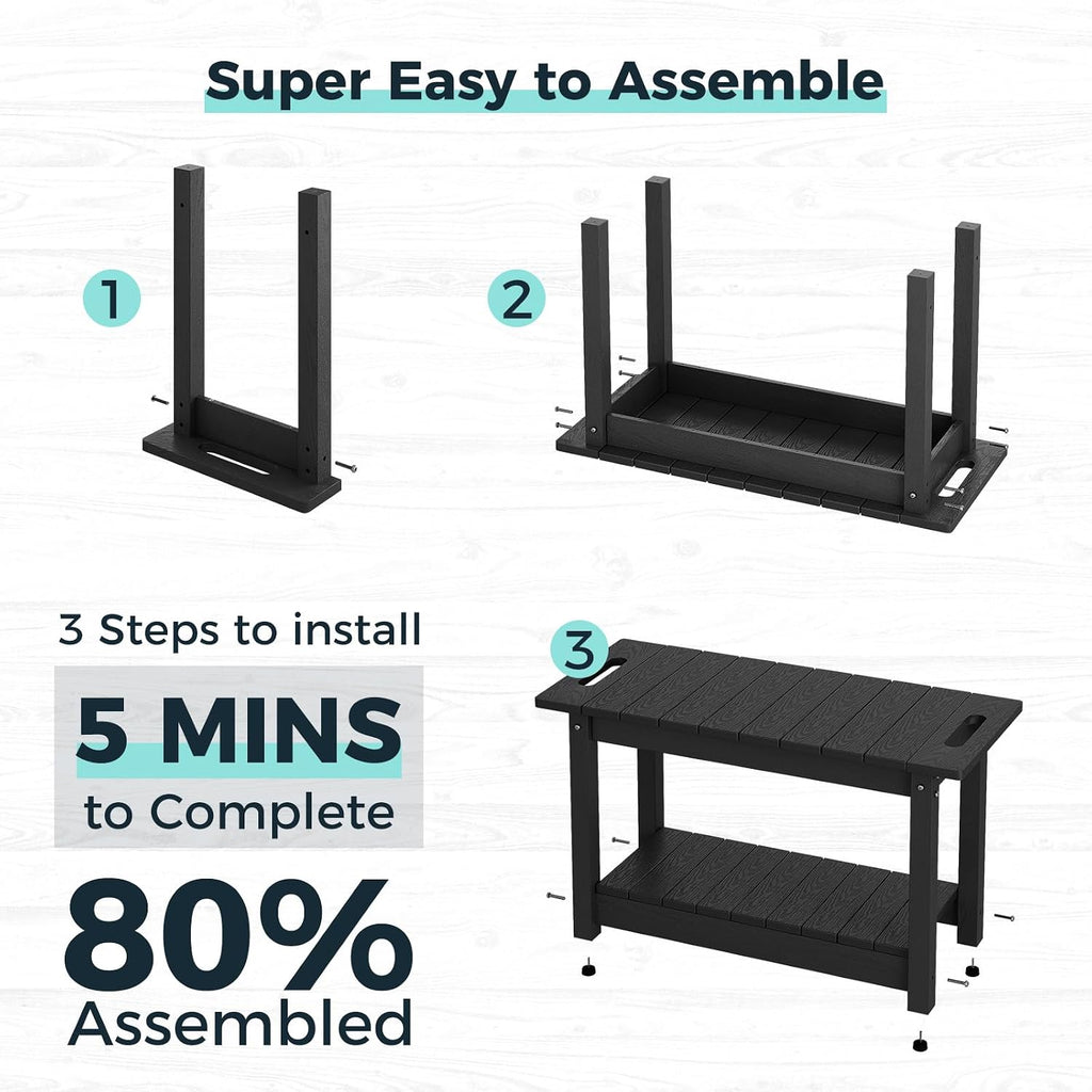 30' Shower Bench, Waterproof Poly Lumber Shower Stool for Shaving Legs, Shower Chair Seat Holds up to 400lbs, Bathroom Bench for Inside Shower, Non-Slip (Black)