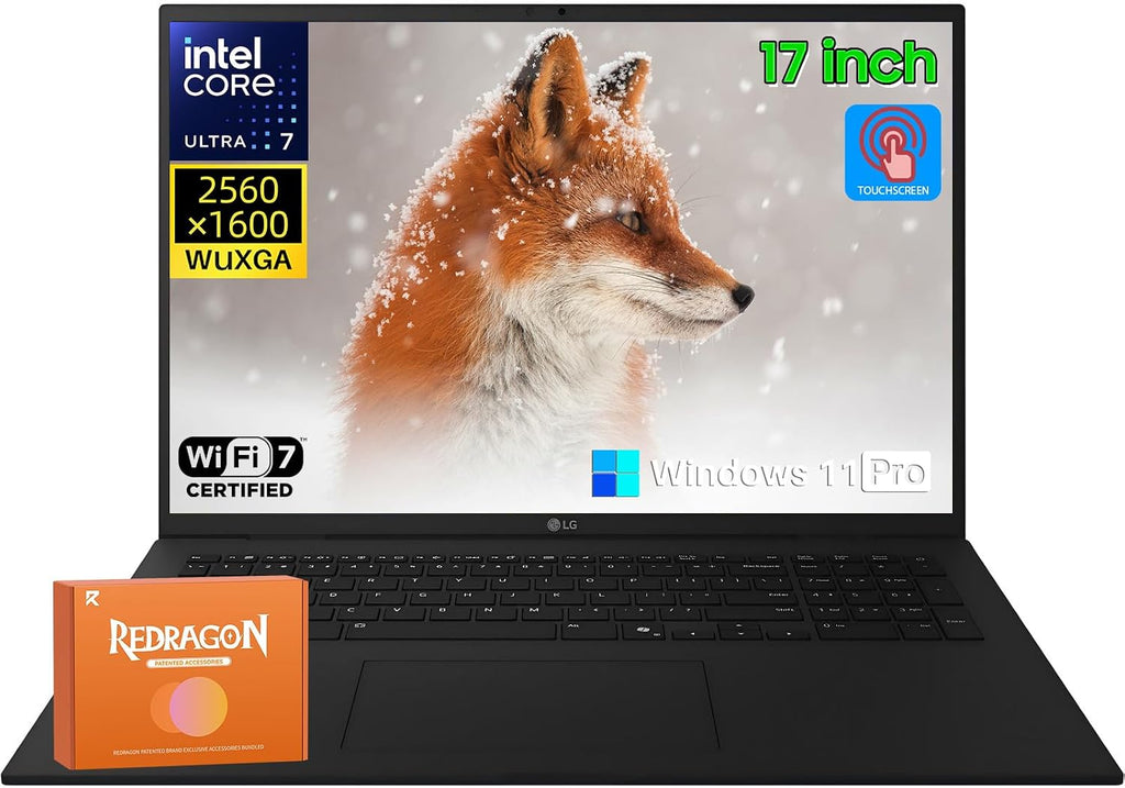 LG Gram 17 Touchscreen Laptop Copilot+ PC, Intel Ultra 7 Series 2 258V, 17 inch 2.5K WQXGA Display, 32GB RAM, 8TB SSD, Intel Arc Graphics, Windows 11 Pro, Backlit Keyboard, Wi-Fi 7, Accessories
