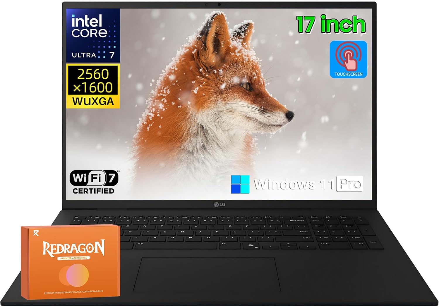 LG Gram 17 Touchscreen Laptop Copilot+ PC, Intel Ultra 7 Series 2 258V, 17 inch 2.5K WQXGA Display, 32GB RAM, 8TB SSD, Intel Arc Graphics, Windows 11 Pro, Backlit Keyboard, Wi-Fi 7, Accessories