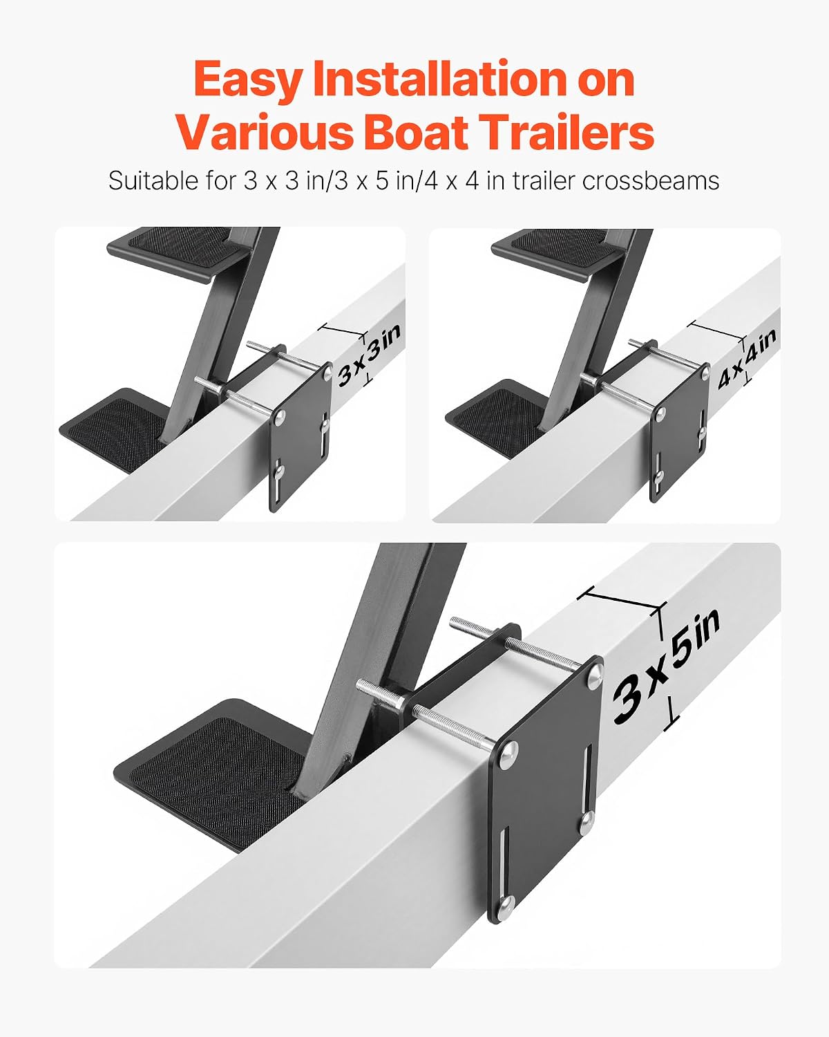 VEVOR Boat Trailer Steps, 3-Step, Heavy-Duty Boat Trailer Steps with Handle, Non-Slip Surface, 3 Mounting Angle Options, Carbon Steel Ladder Suitable for 3' x 3'/3' x 5'/4' x 4' Frame, Side Mounting