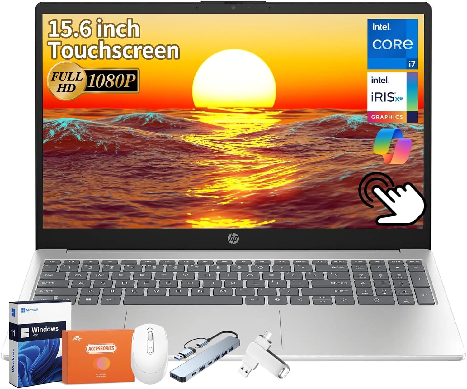 HP 15.6' Touchscreen Business Laptop 2025 New, 15.6inch Anti-Glare FHD, Intel i7-1355U(Up to 5.0GHz), Intel Iris Xe GPU, 64GB RAM, 4TB SSD, Fast Charge, HD Audio & Camera, Windows 11 Pro, Accessories